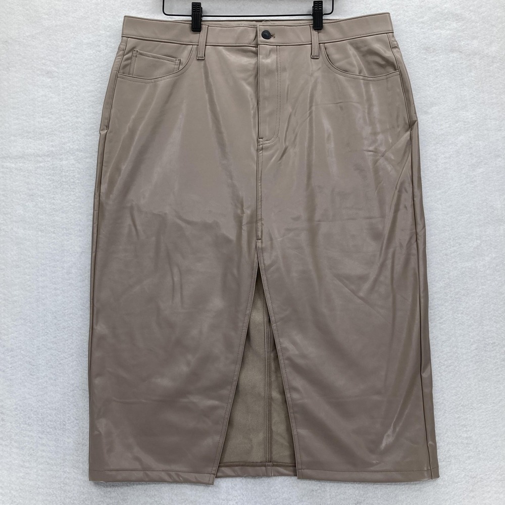 Abercrombie & Fitch Skirt Womens 33 Beige Faux Leather High Waist Midi Split NWT